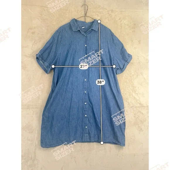 Old Navy Womens XXL Blue Denim Shirt Dress Short Sleeve Button Front Cotton - Picture 7 of 7